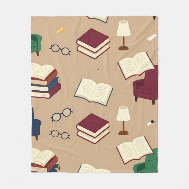 Cozy Reading Nook Books Pattern Fleece Blanket (Front)