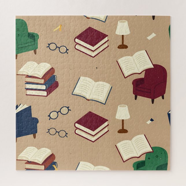 Cozy Reading Nook Books Pattern Jigsaw Puzzle (Vertical)