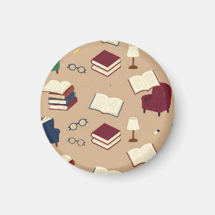Cozy Reading Nook Books Pattern Magnet