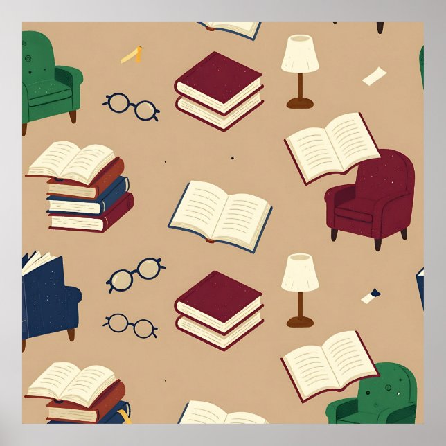 Cozy Reading Nook Books Pattern Poster (Front)