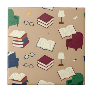 Cozy Reading Nook Books Pattern Tile