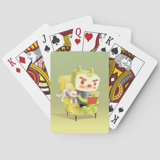 Cozy Reading Time with Pet Playing Cards (Back)
