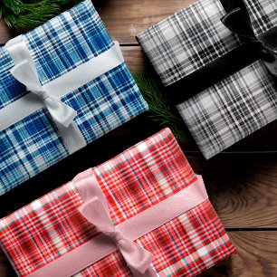Cozy Red, Blue & Black Plaid Flannel Pattern Wrapping Paper Sheet