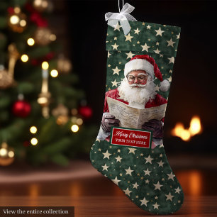 Cozy Red Green Santa Stocking with Your Name Print