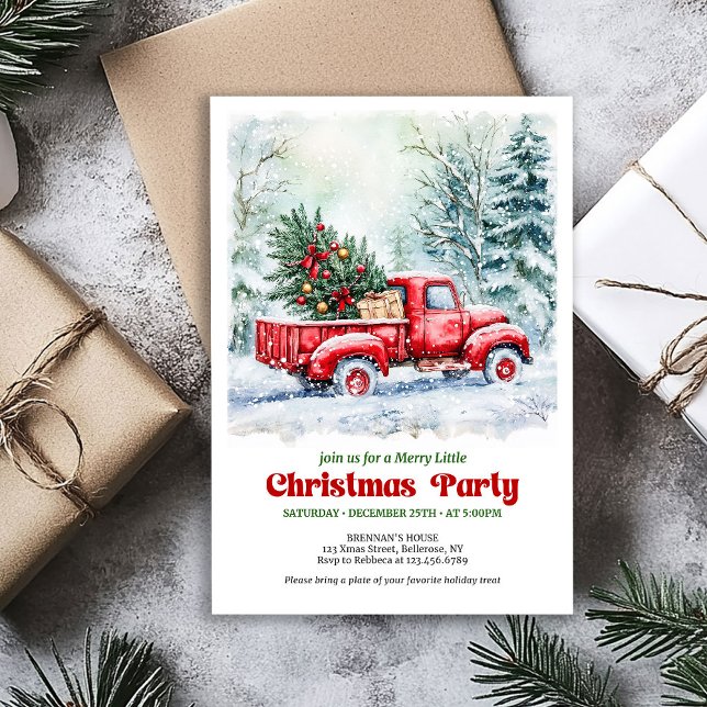 Cozy red truck Christmas scene festive invitation (Cozy red truck Christmas scene festive invitation)