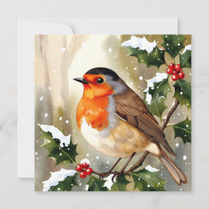 Cozy Robin Christmas Watercolor Illustration Card