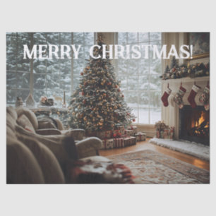 Cozy Room Christmas ,Fireplace, Tree and Stockings Tissue Paper