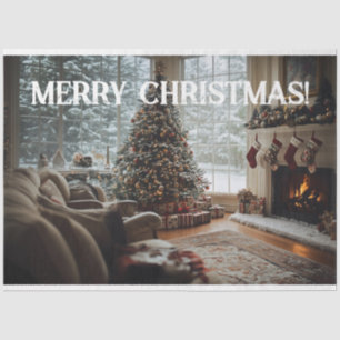 Cozy Room Christmas ,Fireplace, Tree and Stockings Tissue Paper