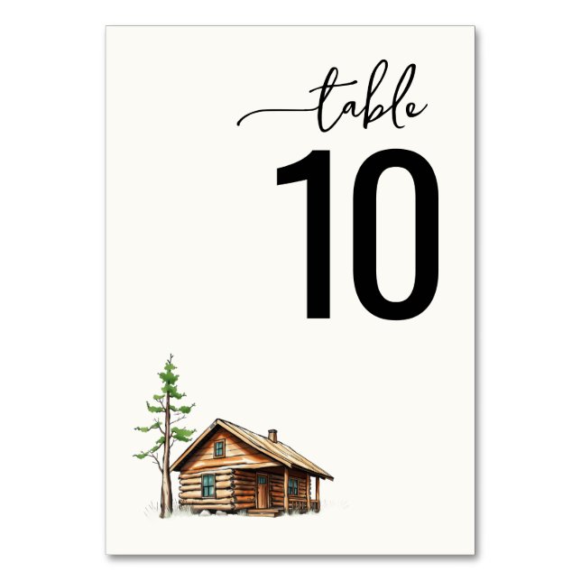 Cozy Rustic Cabin Illustration Table Number (Front)