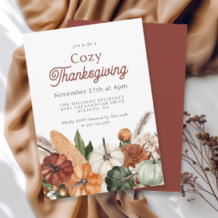 Cozy Rustic Fall Thanksgiving Dinner Gathering Invitation