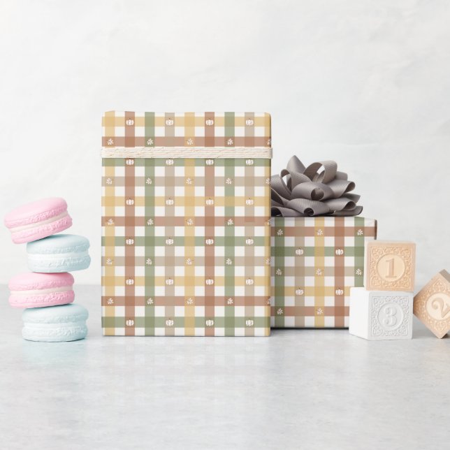 Cozy Rustic Ghingham Pattern Wrapping Paper Roll (Baby Shower)