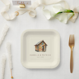 Cozy Rustic Watercolor Cabin Paper Plate