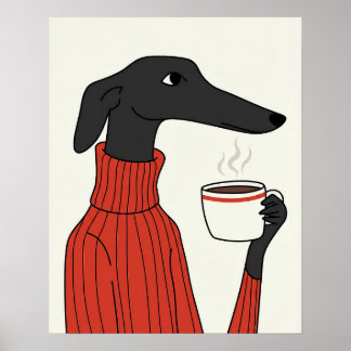Cozy Saluki Coffee Illustration Poster