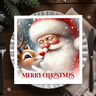 Cozy Santa and Rudolph Christmas Dinner Party   Napkin