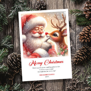 Cozy Santa And Rudolph Warm Christmas Greeting Holiday Card