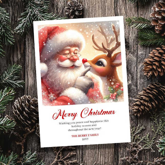 Cozy Santa And Rudolph Warm Christmas Greeting  Holiday Card (Cozy Santa And Rudolph Warm Christmas Greeting Card)