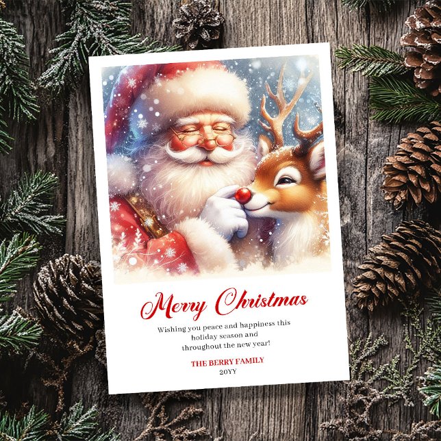 Cozy Santa And Rudolph Winter Christmas Greeting  Holiday Card (Cozy Santa And Rudolph Winter Christmas Greeting Card)