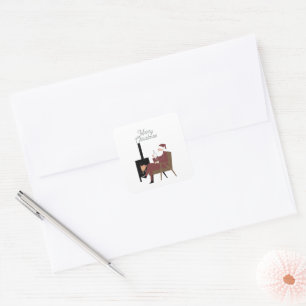 Cozy Santa Claus by Fireplace Sticker 
