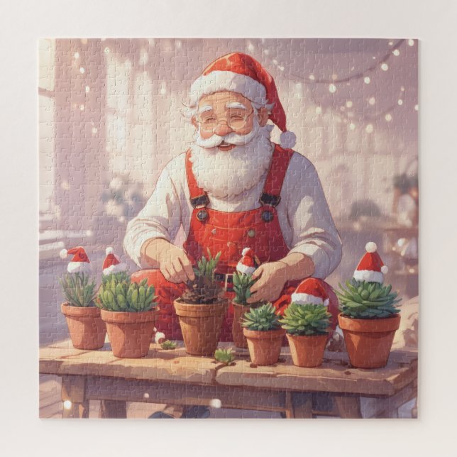 Cozy Santa Claus Gardener Planting Succulents Jigsaw Puzzle (Vertical)