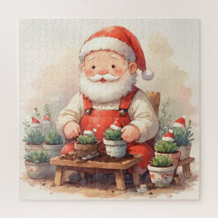 Cozy Santa Claus Gardener Planting Succulents Jigsaw Puzzle