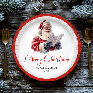 Cozy Santa Claus Red White Holiday Paper Plate