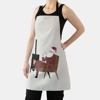 Cozy Santa Fireplace Full Print Kitchen Apron