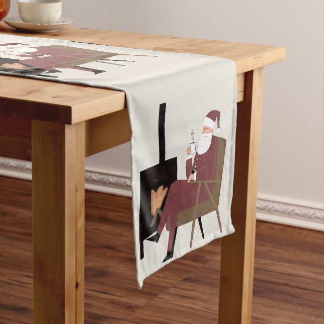 Cozy Santa Fireplace Pattern Holiday Table Runner (In Situ)