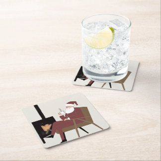 Cozy Santa Fireplace Pattern Paper Coasters