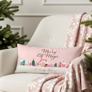 Cozy Santa North Pole Pink Elf Workshop Village Lumbar Cushion