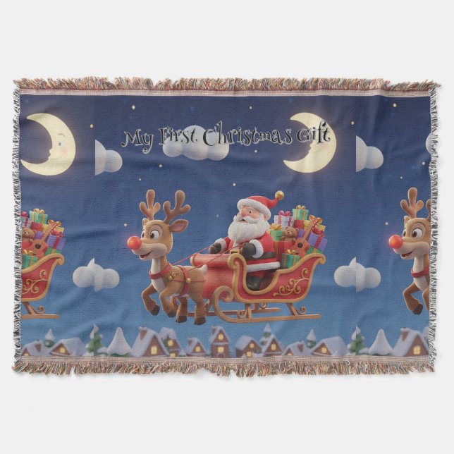 Cozy Santa Rudolph Holiday Fleece Blanket (Front)
