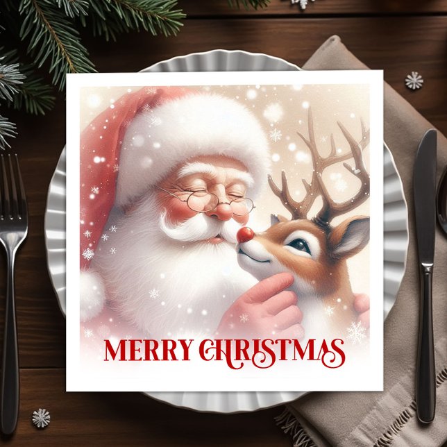 Cozy Santa Rudolph Holiday Table Napkins (Cozy Santa Rudolph Holiday Table Napkins)