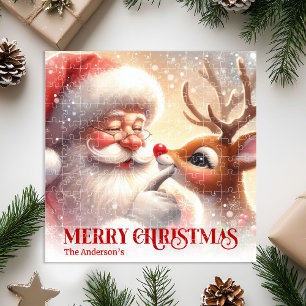Cozy Santa Rudolph Personalized Christmas Kids   Jigsaw Puzzle