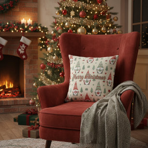 Cozy Scandinavian Christmas Gnome Throw Pillow