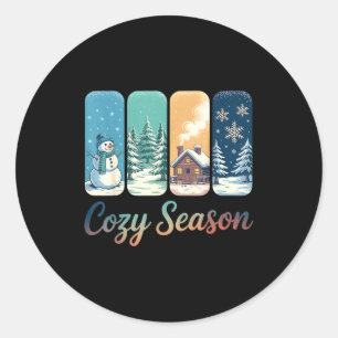 Cozy Season Winter Wonderland Cabin Snowman Snowfl Classic Round Sticker
