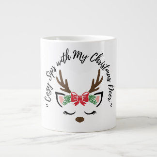 Cozy Sips with My Christmas Deer” – Cute Reindeer  Large Coffee Mug