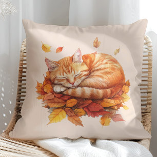 Cozy Sleeping Ginger Cat Soft Blush Pillow