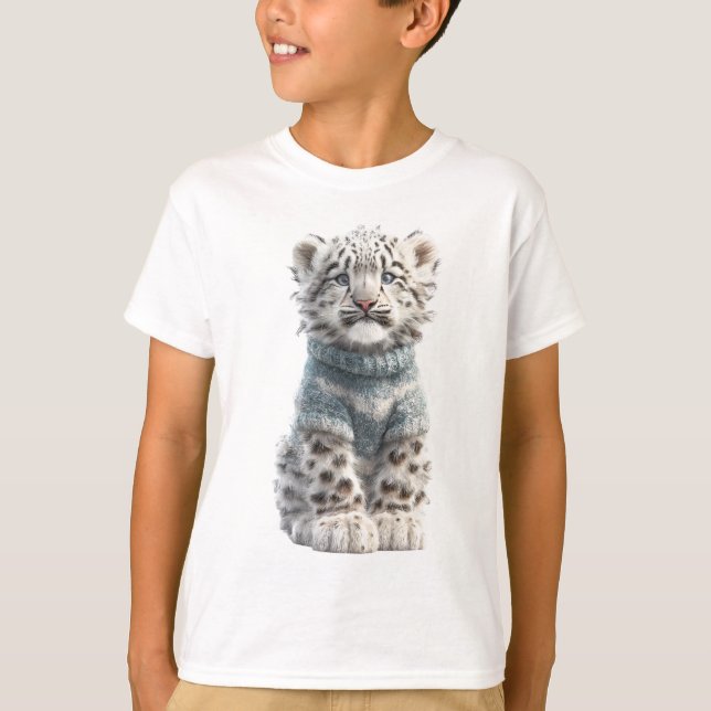 Cozy Snow Leopard Cub Kids T-Shirt (Front)