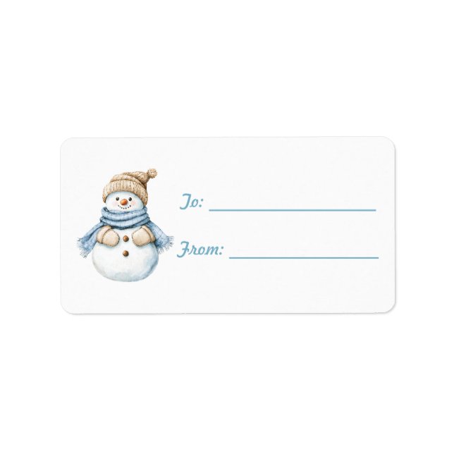Cozy Snowman Blue Scarf Christmas Label (Front)