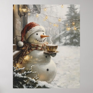 Cozy Snowman with Coffee Christmas Wall Art 