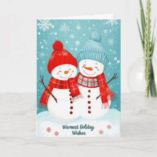 Cozy Snowmen Couple Warmest Holiday Wishes Card