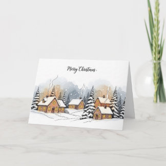 Cozy Snowy Christmas Village Winter Scene Holiday Card