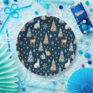 Cozy Snowy Night Holiday Vibes Paper Plate