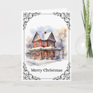 Cozy Snowy Victorian House – Merry Christmas Card