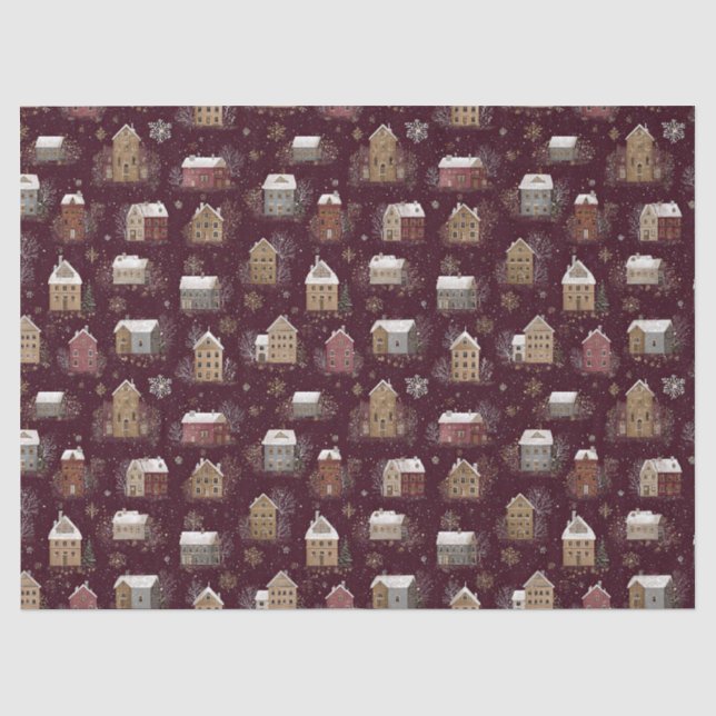 Cozy Snowy Winter Village Pattern (2) Tissue Paper (Front)