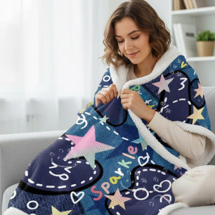 Cozy Sparkle Galaxy Soft Navy Blue  Sherpa Blanket