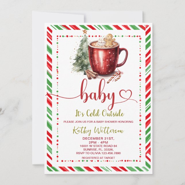 Cozy Stripe Red Mug Christmas Baby Shower  Invitation (Front)