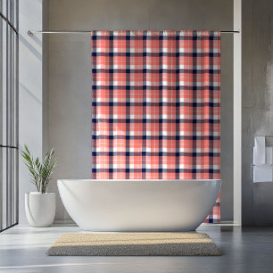 Cozy Tartan Curtain Coral Navy Gift for Retirement