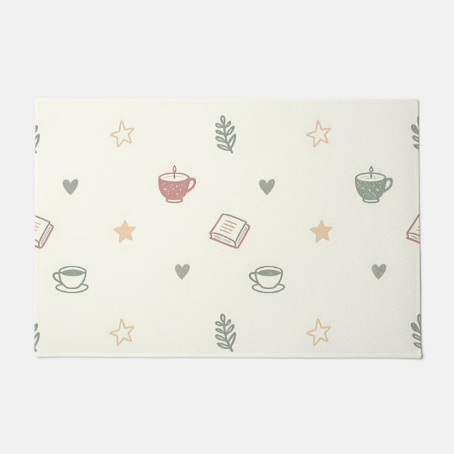Cozy Tea Books Candle Pattern Soft Doormat (Front)