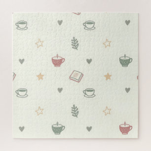 Cozy Tea Books Candle Pattern Soft Jigsaw Puzzle