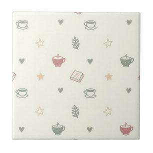 Cozy Tea Books Candle Pattern Soft Tile